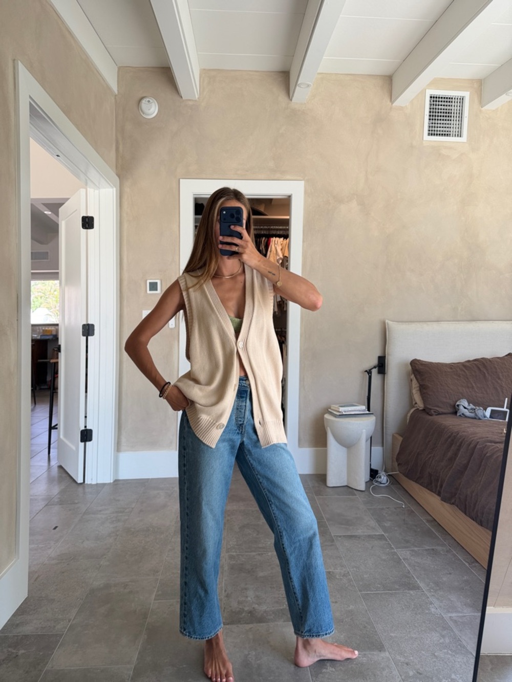 Elce Swim Cream Knit Button Vest